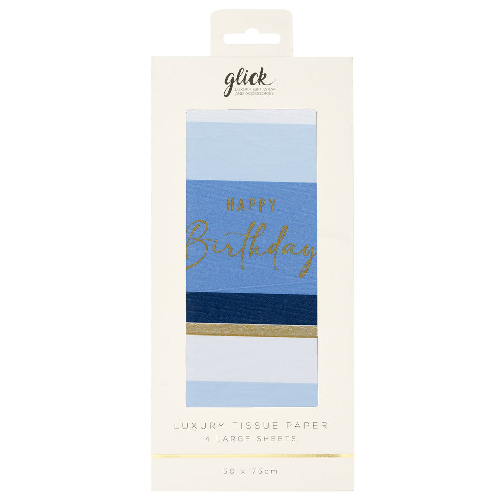 Birthday Stripe Blue 4 sheets tissue wrapping paper 50 x 75 cm