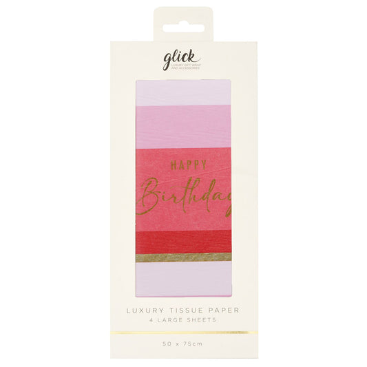 Birthday Stripe Pink 4 sheets tissue wrapping paper 50 x 75 cm