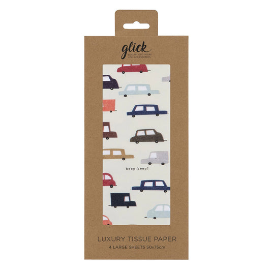 Quirky Cars Glick 4 sheets tissue wrapping paper 50 x 75 cm