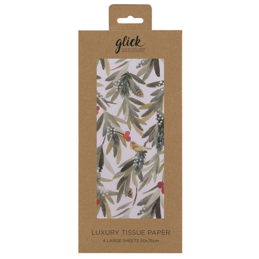 Fairytale Forest ROBINS AND BRANCHES Christmas Glick 4 sheets tissue wrapping paper 50 x 75 cm