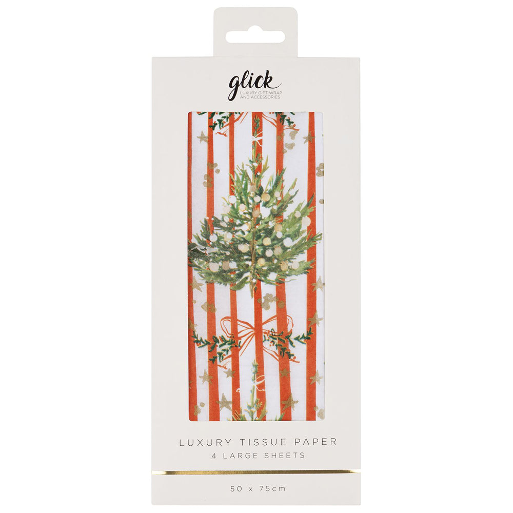 Spruce and Red Stripe Christmas 4 sheets tissue wrapping paper 50 x 75 cm