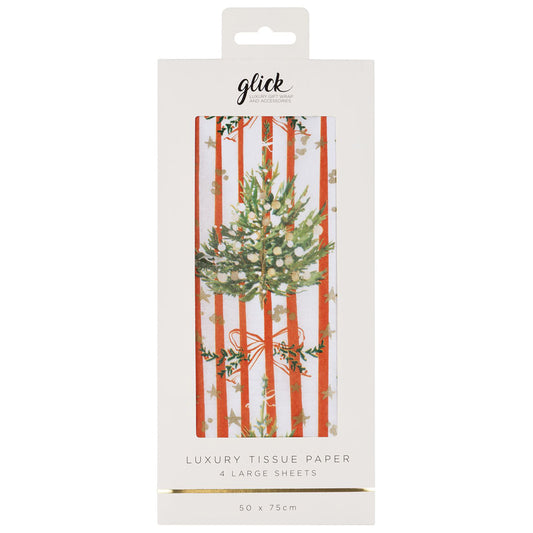 Spruce and Red Stripe Christmas 4 sheets tissue wrapping paper 50 x 75 cm