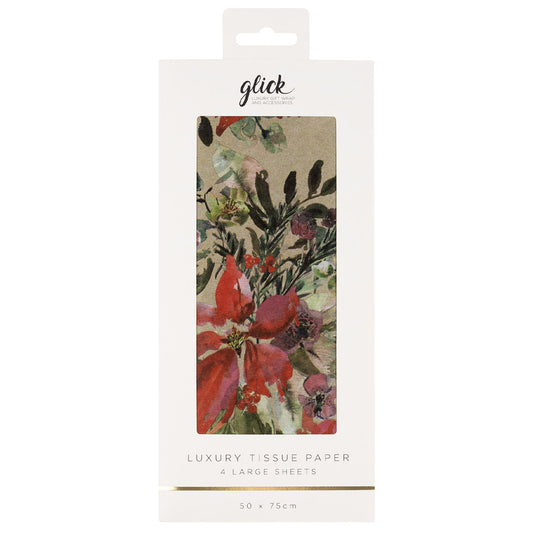 Plush Ponsettia Gold Christmas 4 sheets tissue wrapping paper 50 x 75 cm