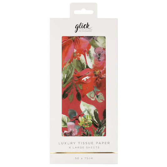 Plush Ponsettia Red Christmas 4 sheets tissue wrapping paper 50 x 75 cm