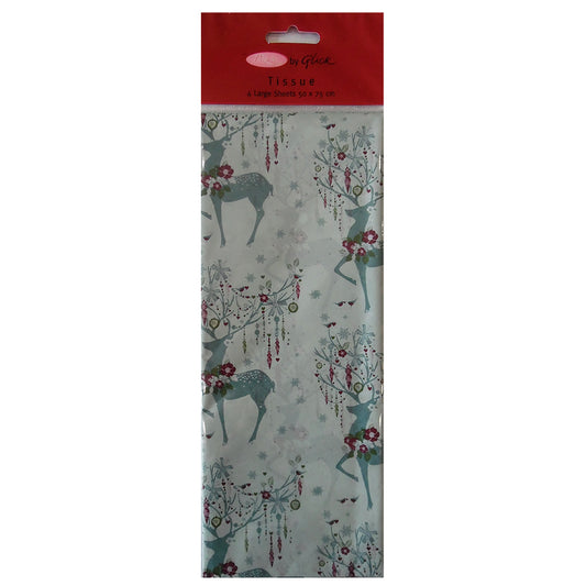 Prancing Deer Silver Christmas Tissue Paper 4 Sheets of 50 x 75 cm Glick Tissue Wrapping Paper