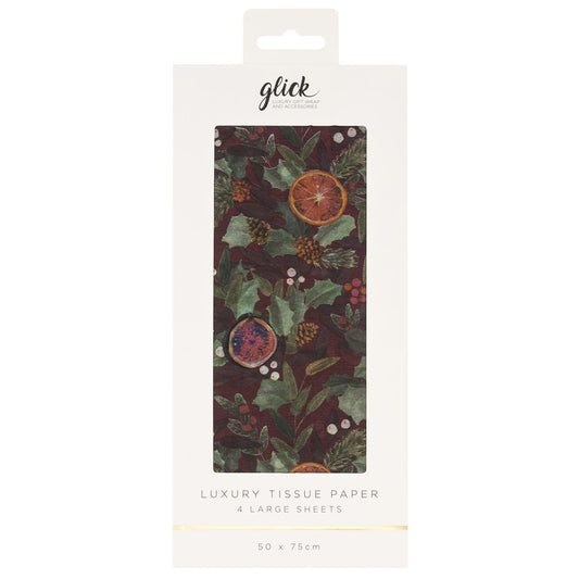 Citrus Holly Christmas 4 sheets tissue wrapping paper 50 x 75 cm