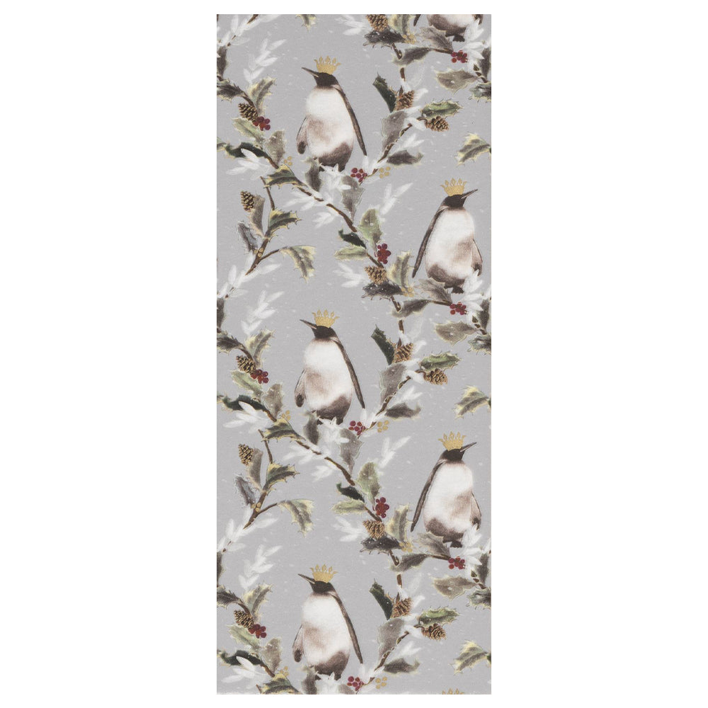 Crowned Emperor Penguins Silver Christmas 4 sheets tissue wrapping paper 50 x 75 cm