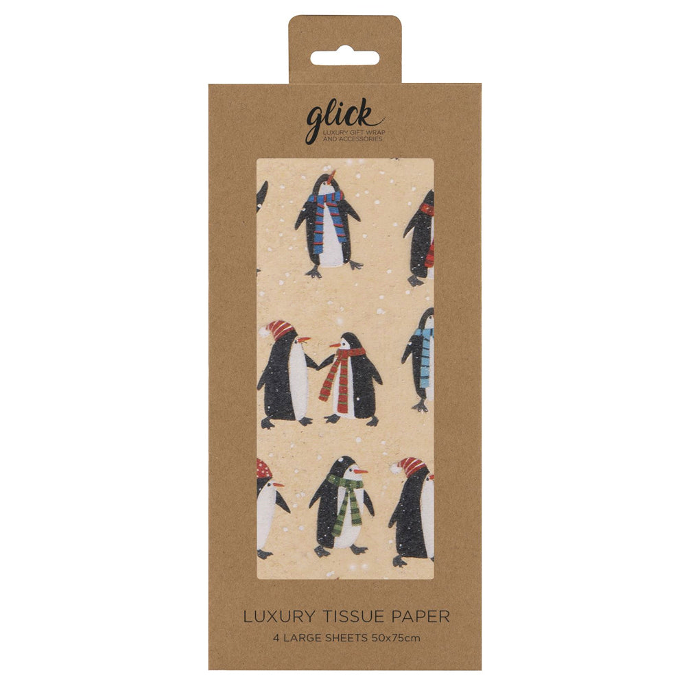 Penguins Kraft Christmas Glick 4 sheets tissue wrapping paper 50 x 75 cm