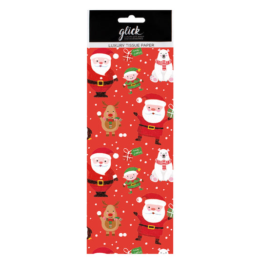 Santa & Helpers Polar Bear Penguin Red Glick 4 sheets tissue wrapping paper 50 x 75 cm