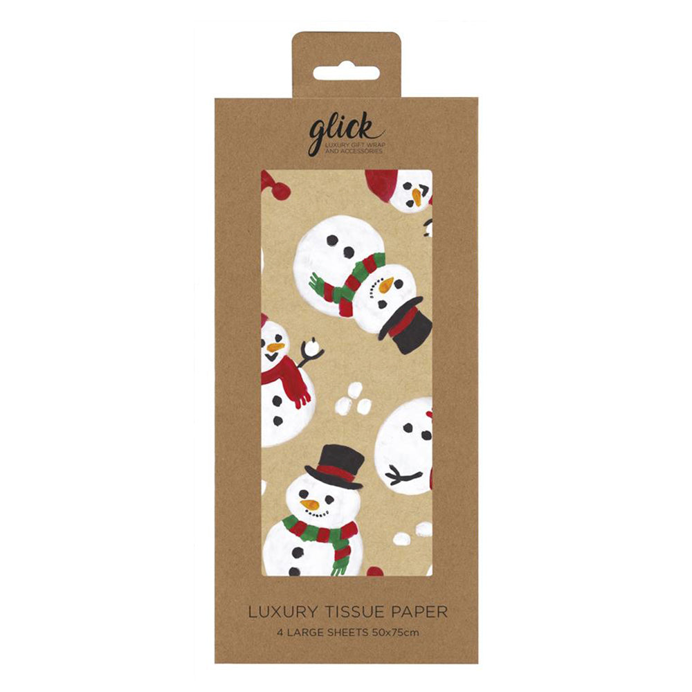 SILLY SNOWMEN KRAFT Christmas Glick 4 sheets tissue wrapping paper 50 x 75 cm