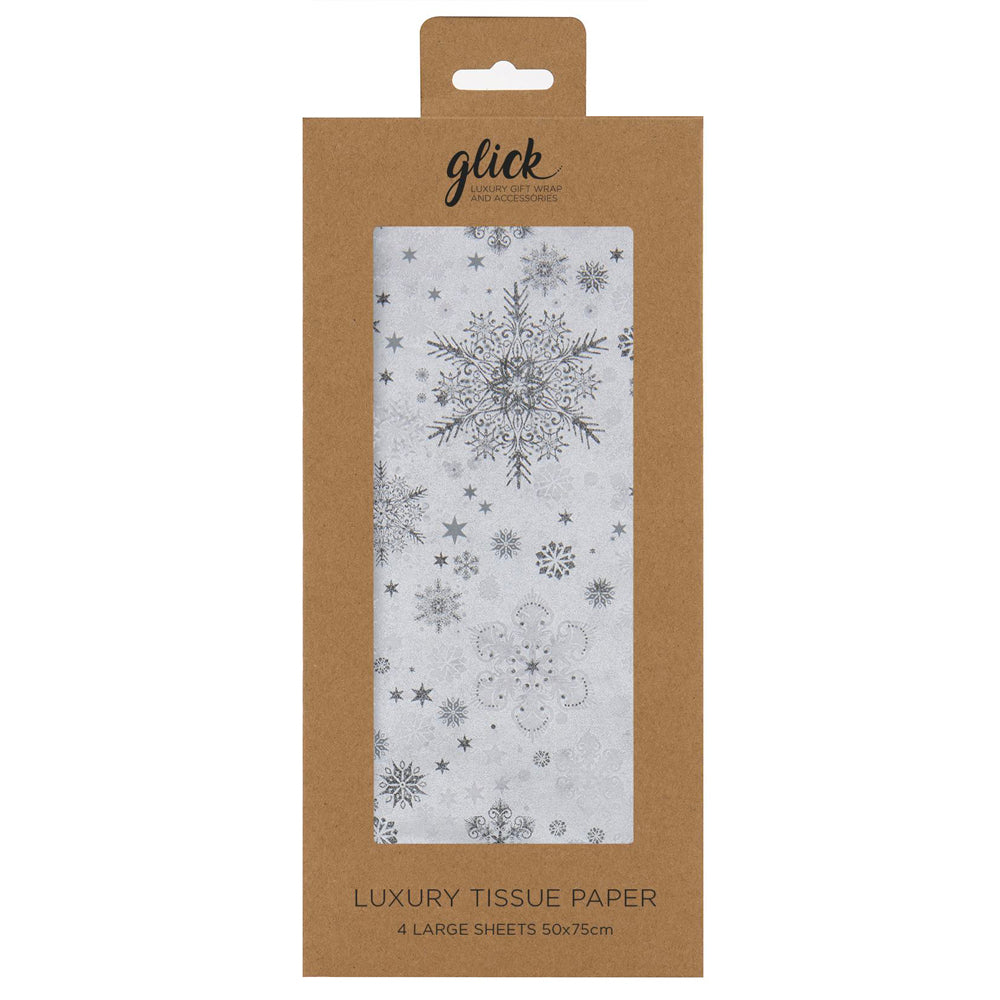 Silver Snowflake Christmas Glick 4 sheets tissue wrapping paper 50 x 75 cm