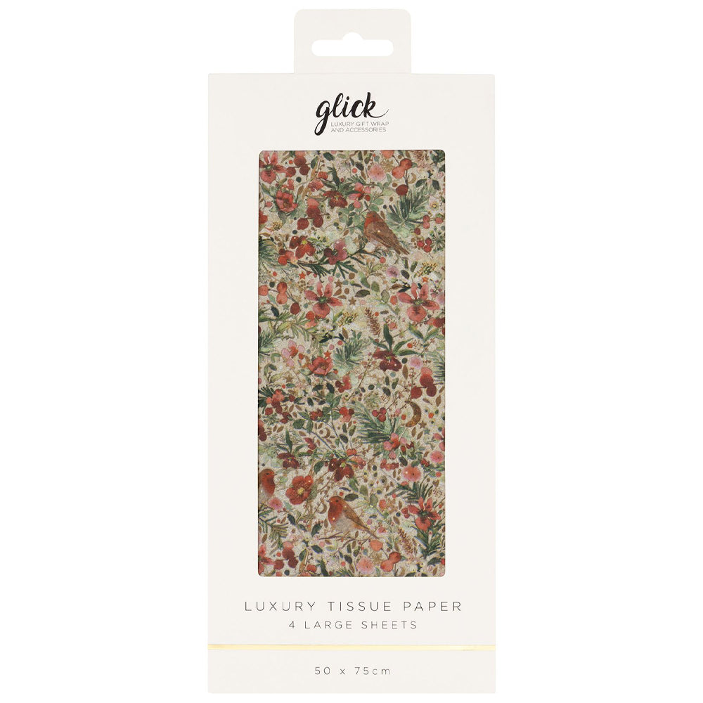 Gilded Robins Christmas 4 sheets tissue wrapping paper 50 x 75 cm