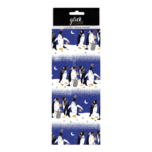 Penguins Blue Christmas Glick 4 sheets tissue wrapping paper 50 x 75 cm