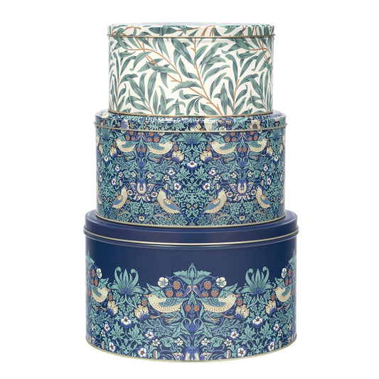 Arts & Crafts William Morris Strawberry Thief Set 3 cake tins 250 (d) x 150mm 223 (d) x 120mm 195 (d) x 105mm