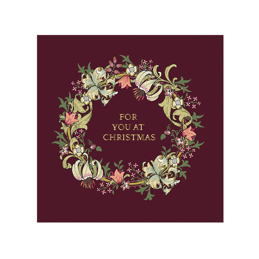 William Morris Single Embossed Christmas Card with Envelope 159 x 159 mm Christmas Wreath