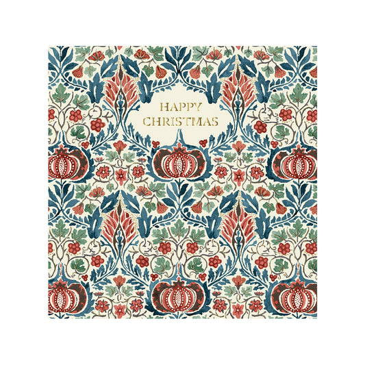 William Morris Single Embossed Christmas Card with Envelope 159 x 159 mm Christmas Flowers