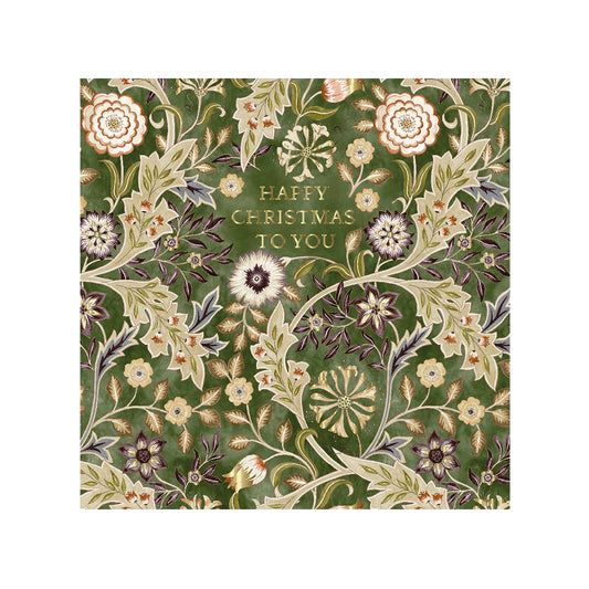 William Morris Single Embossed Christmas Card Christmas with Envelope 159 x 159 mm Thistle