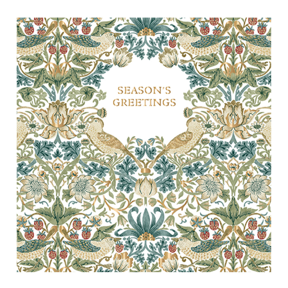 Christmas Strawberry Thief William Morris Single Embossed Christmas Card with Envelope 159 x 159 mm