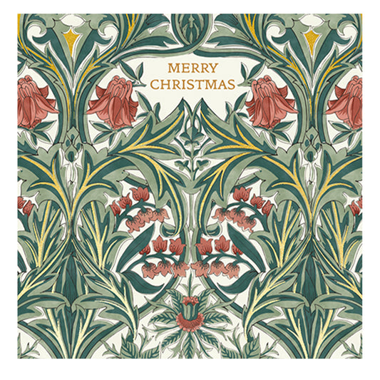 Christmas Bluebell William Morris Single Embossed Christmas Card with Envelope 159 x 159 mm