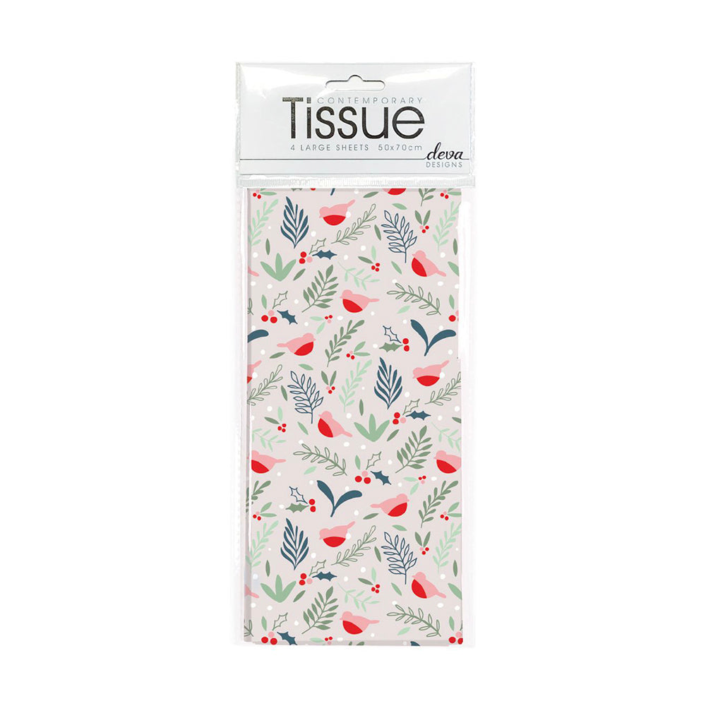 Ditsy Robin Christmas Floral Deva Tissue Wrap 4 sheets 50 x 70 cm