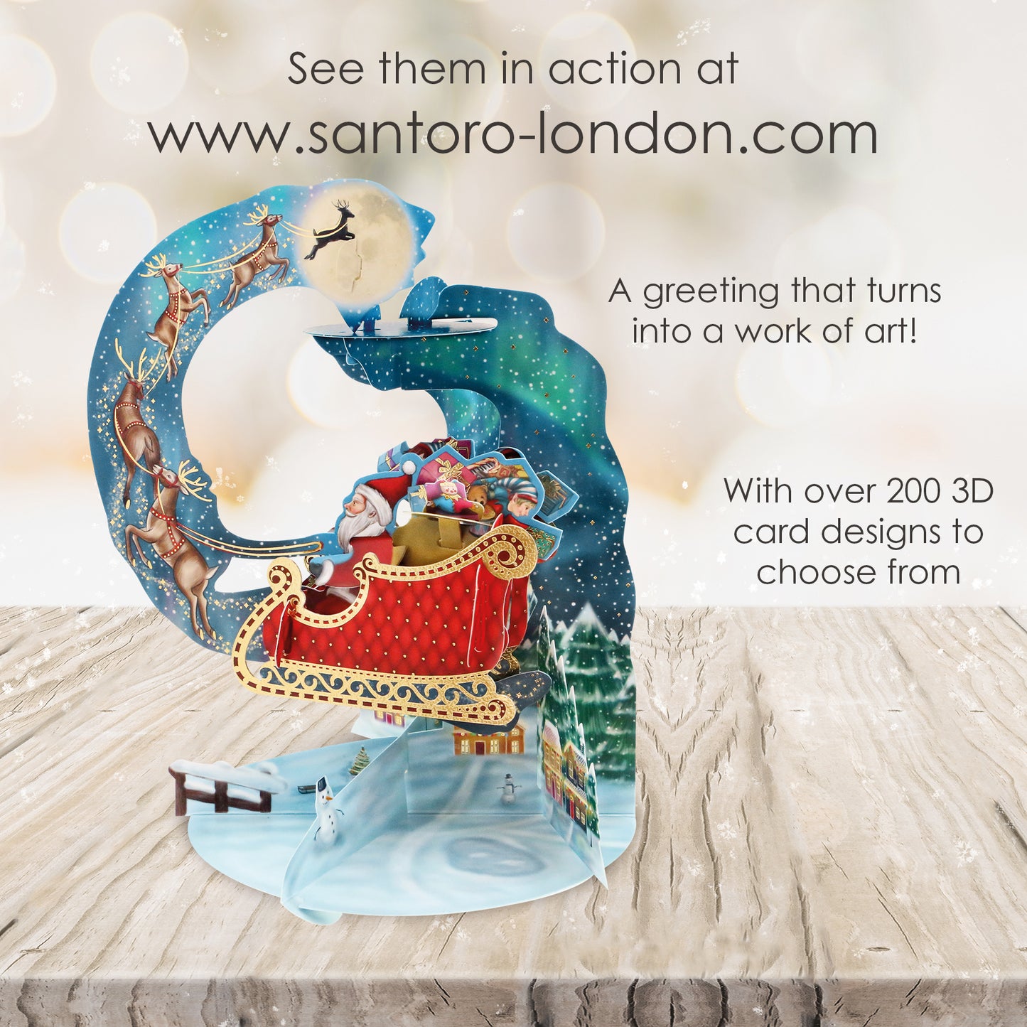 Santa's Sleigh Pendulum 3 D Pop Up Christmas Card Decoration 37 x 21 x 17cm Santoro