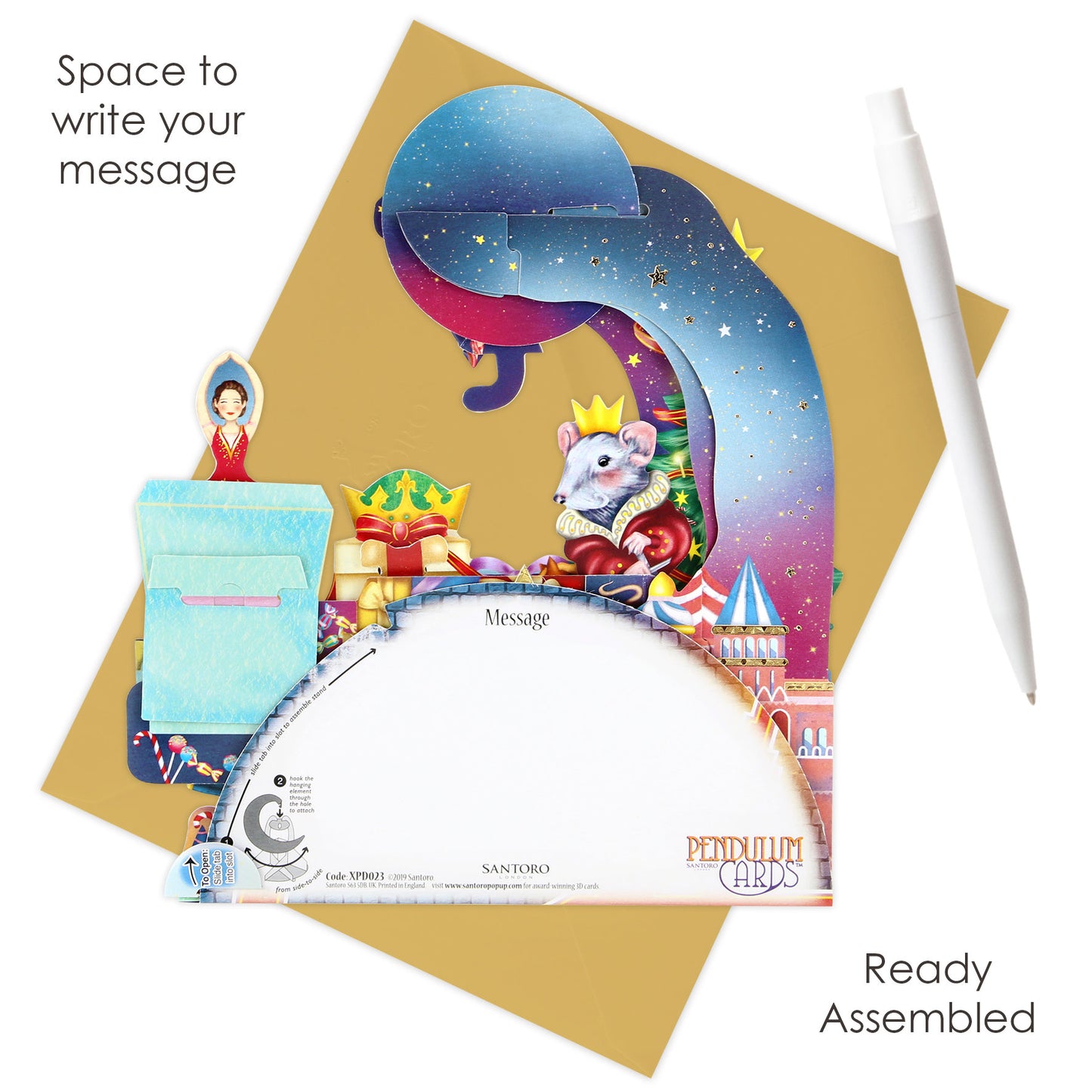 The Nutcracker Pendulum 3 D Pop Up Christmas Card Decoration 38 x 21 x 17cm Santoro