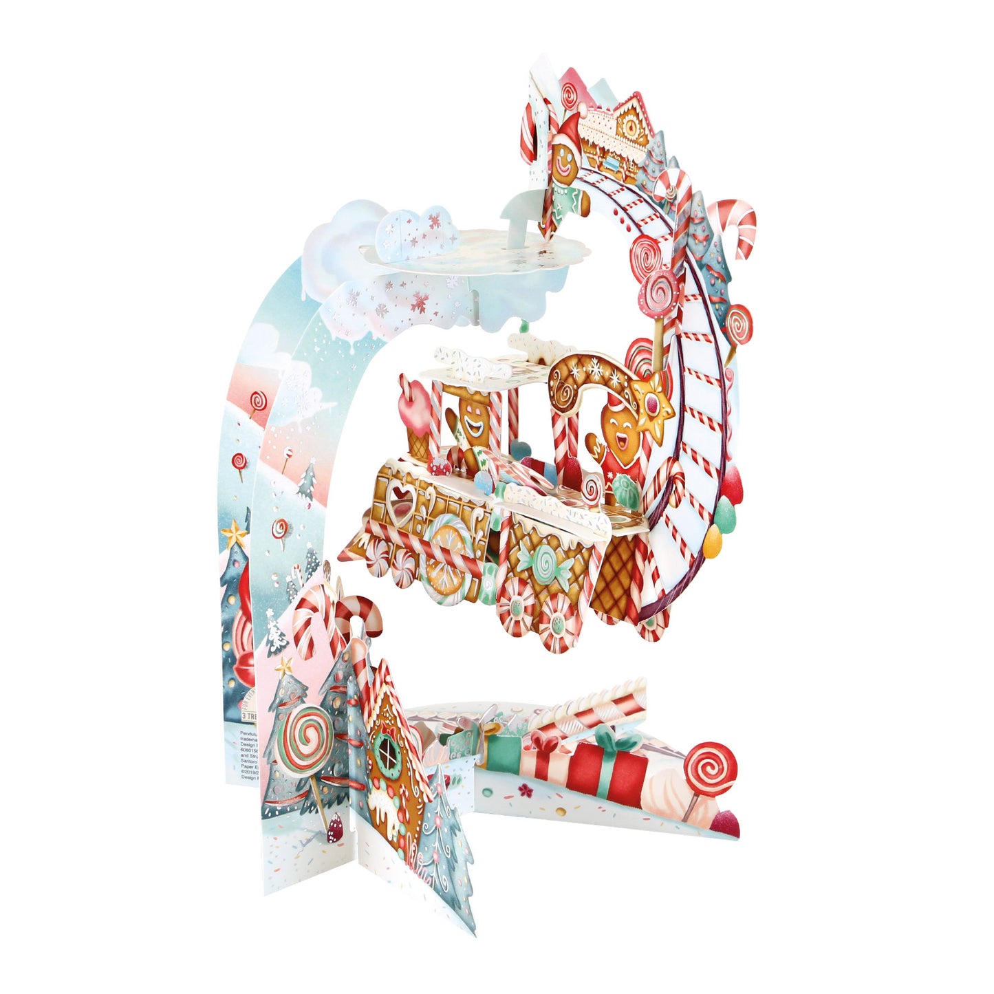 Gingerbread Train Pendulum 3 D Pop Up Christmas Card Decoration 39 x 21 x 17cm Santoro