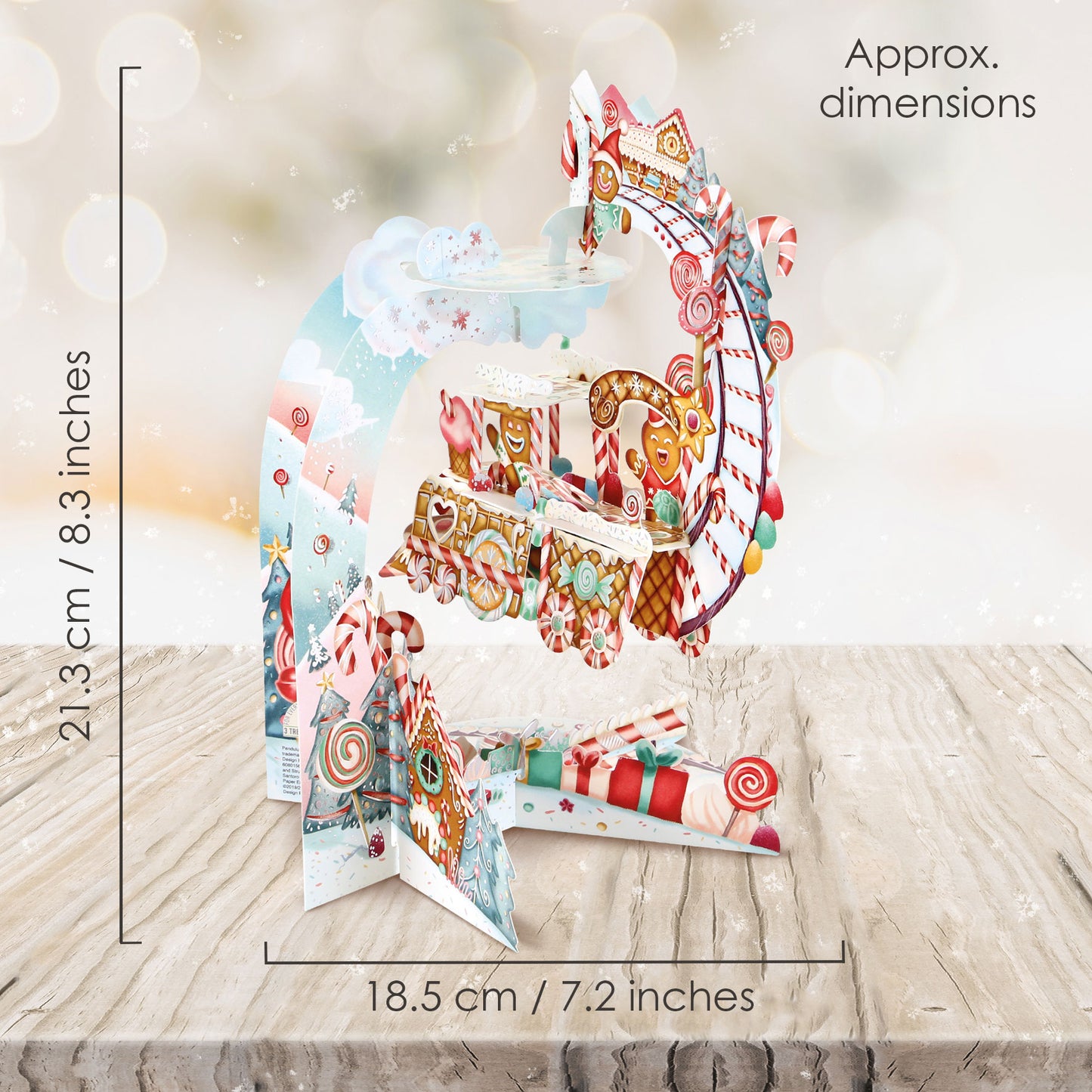 Gingerbread Train Pendulum 3 D Pop Up Christmas Card Decoration 39 x 21 x 17cm Santoro
