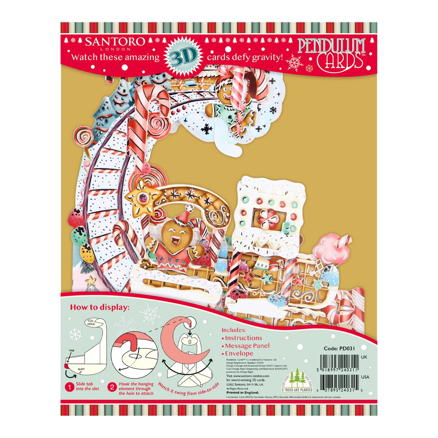 Gingerbread Train Pendulum 3 D Pop Up Christmas Card Decoration 39 x 21 x 17cm Santoro