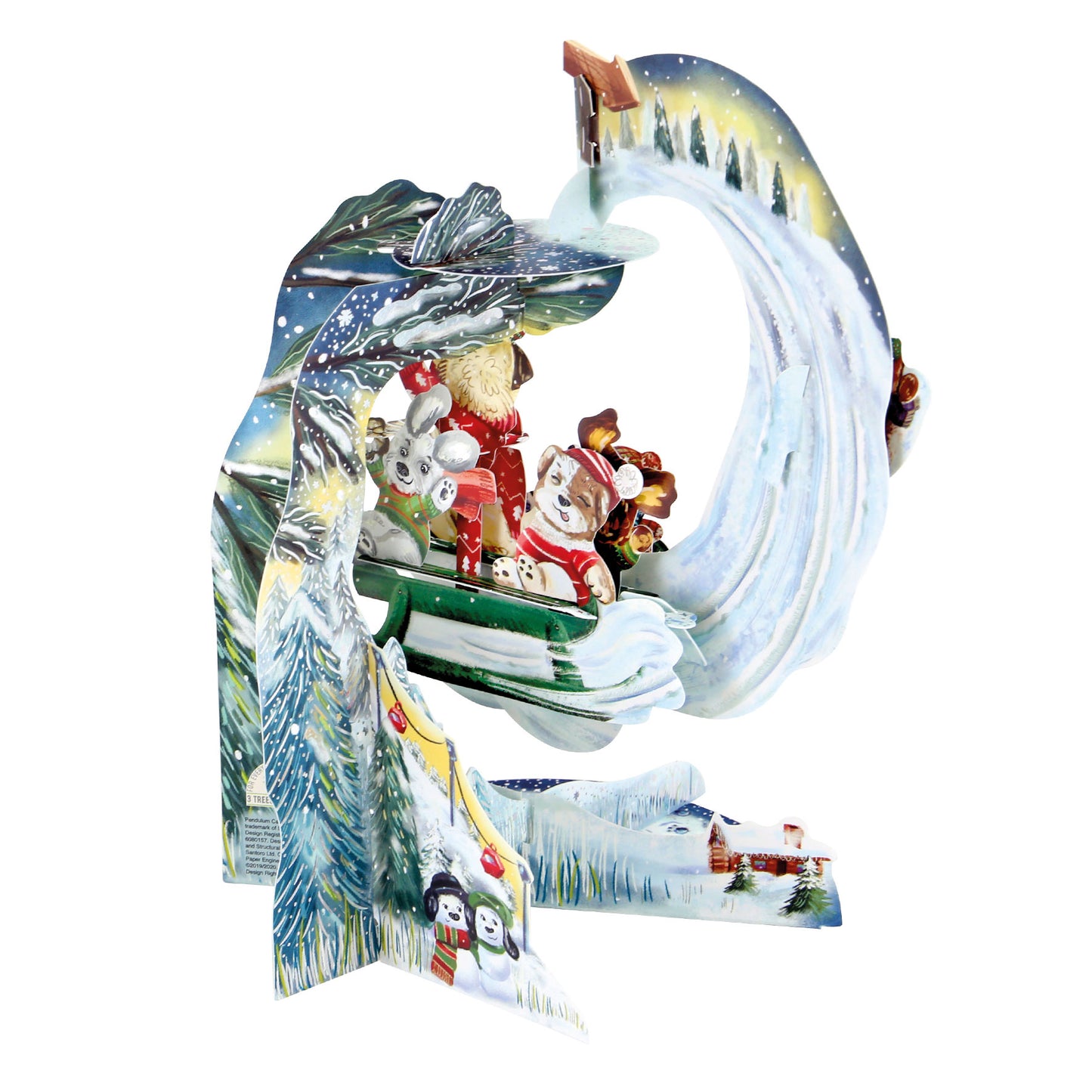 Sledging Puppies Pendulum 3 D Pop Up Christmas Card Decoration 39 x 21 x 17cm Santoro