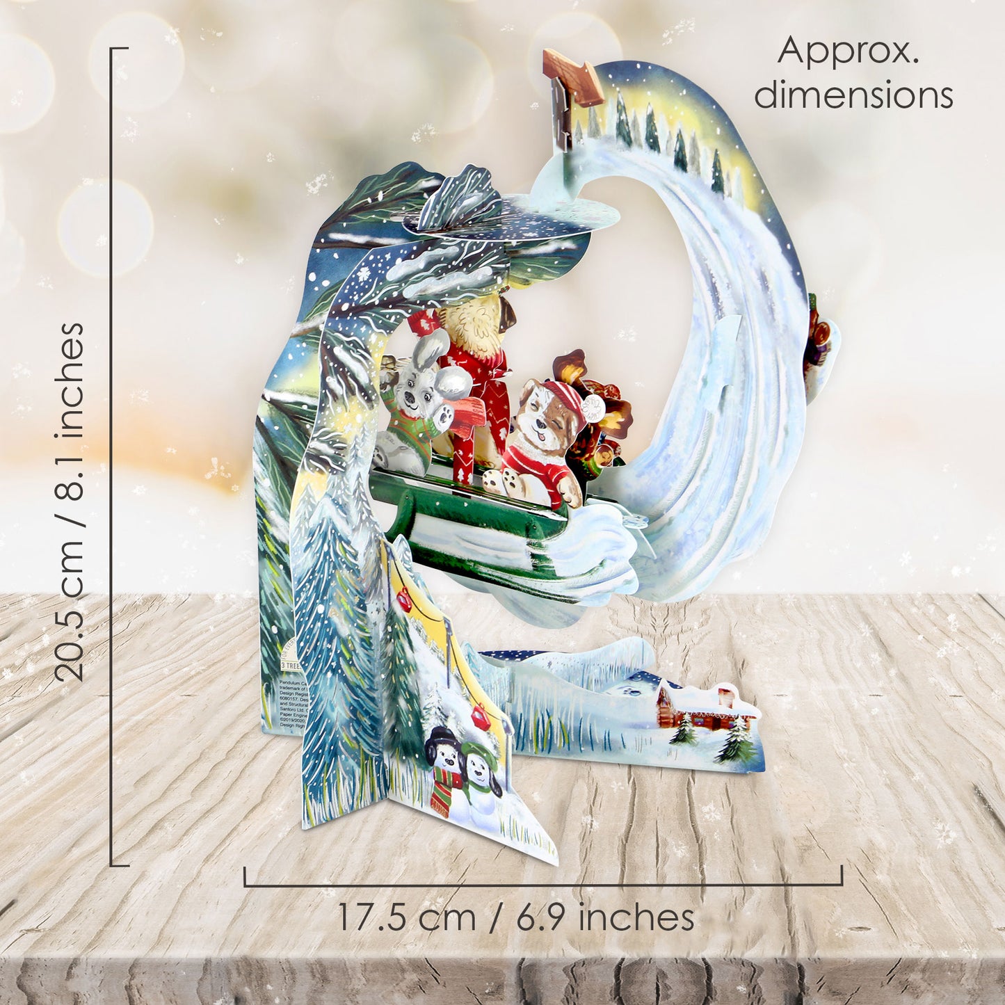 Sledging Puppies Pendulum 3 D Pop Up Christmas Card Decoration 39 x 21 x 17cm Santoro