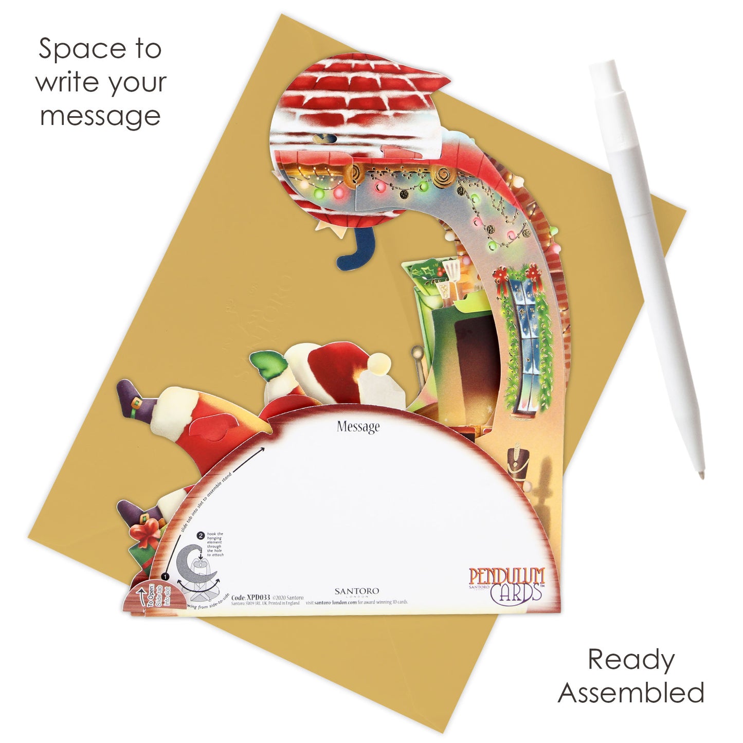 Hurry Down The Chimney Pendulum  3 D Pop Up Christmas Card Decoration 39 x 21 x 17cm Santoro