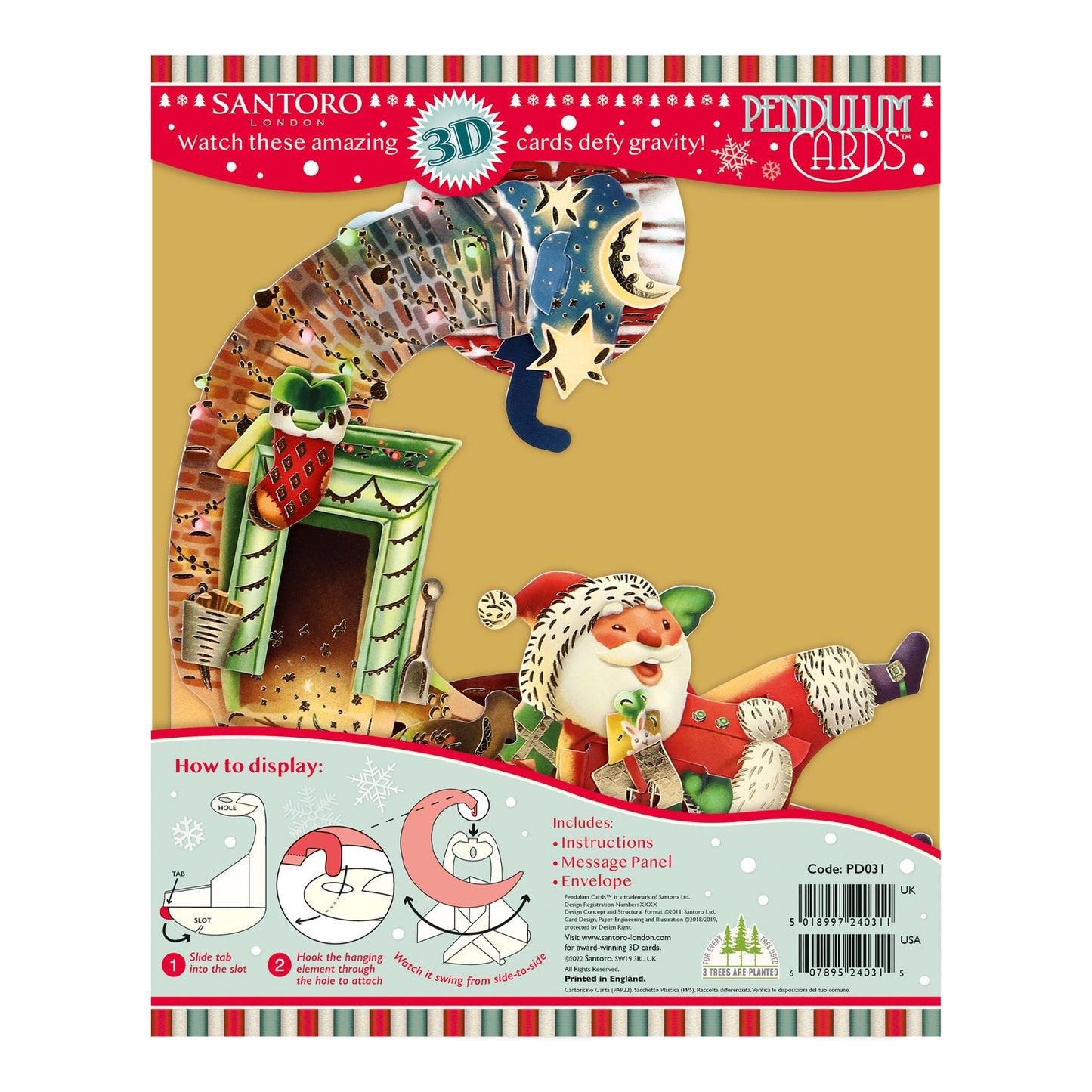 Hurry Down The Chimney Pendulum  3 D Pop Up Christmas Card Decoration 39 x 21 x 17cm Santoro