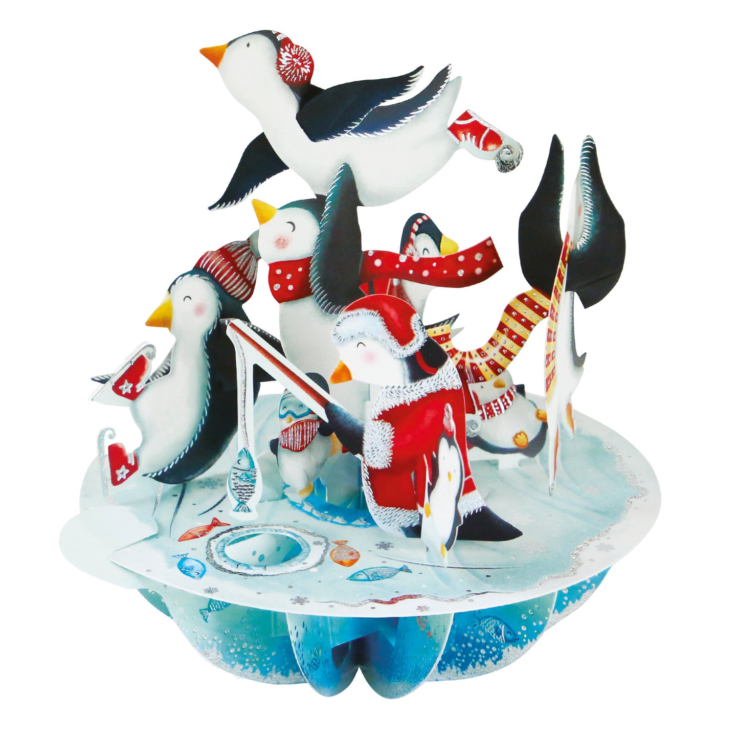 Ice-Skating Penguins - 3D Pop Up Pirouettes Christmas Card  14 x 17 x 14cm