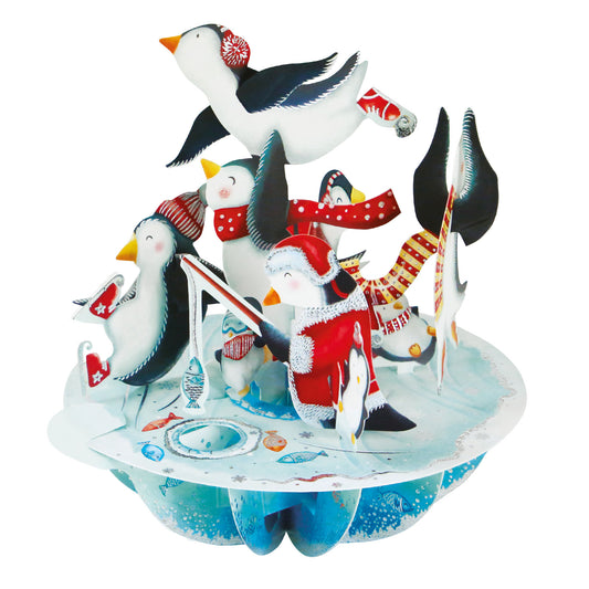 Ice-Skating Penguins - 3D Pop Up Pirouettes Christmas Card  14 x 17 x 14cm