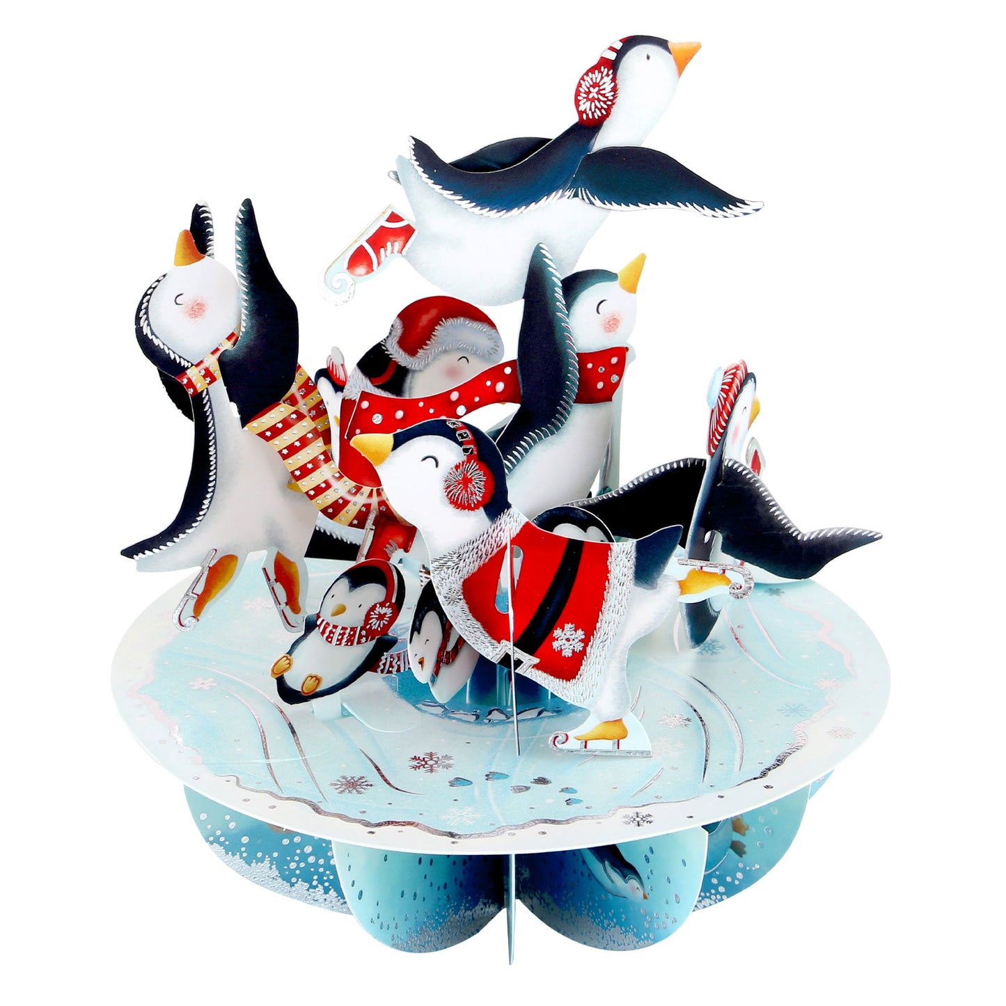 Ice-Skating Penguins - 3D Pop Up Pirouettes Christmas Card  14 x 17 x 14cm
