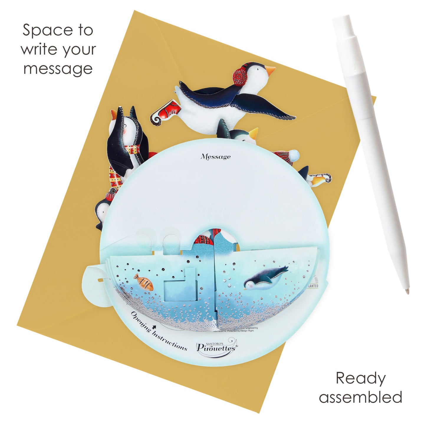 Ice-Skating Penguins - 3D Pop Up Pirouettes Christmas Card  14 x 17 x 14cm