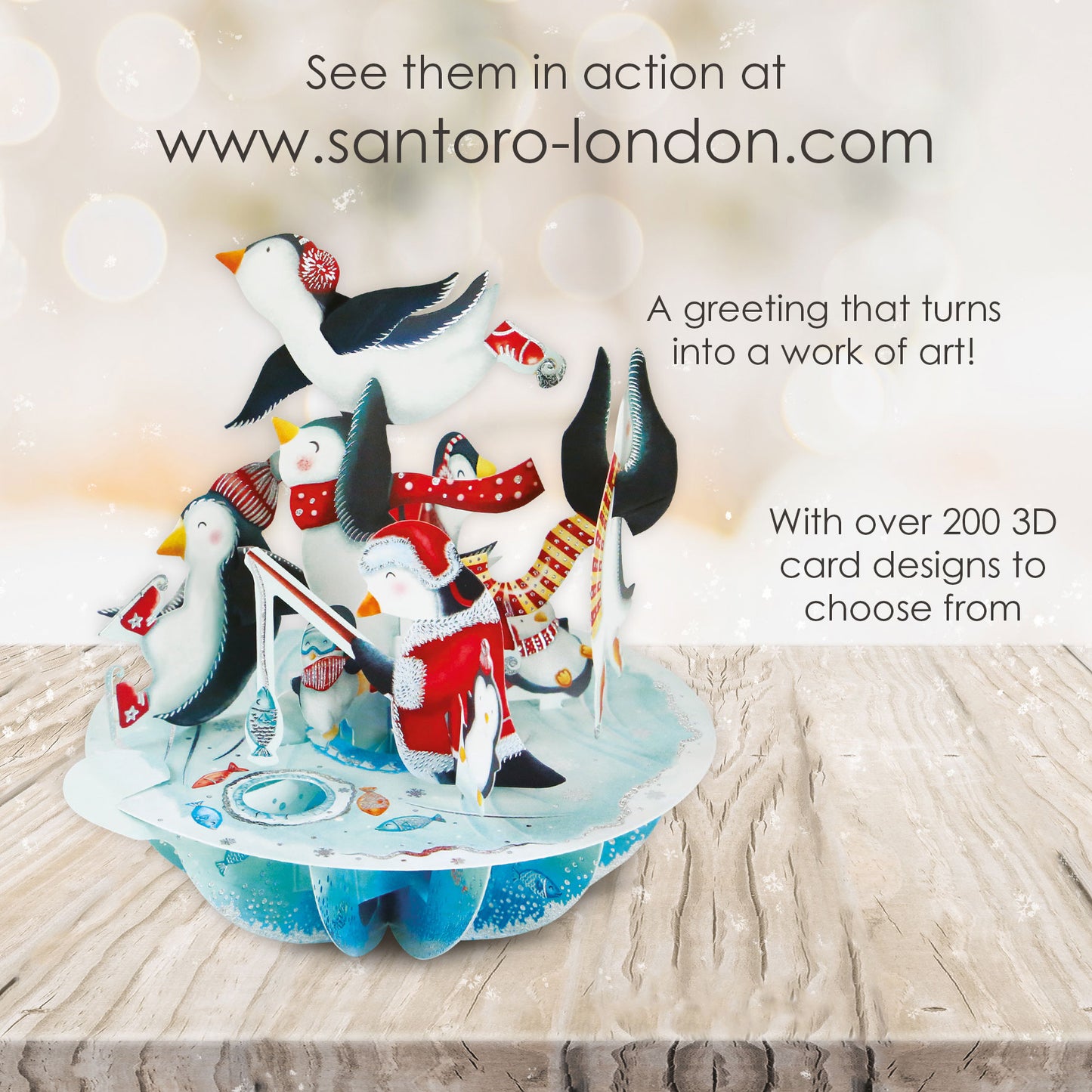 Ice-Skating Penguins - 3D Pop Up Pirouettes Christmas Card  14 x 17 x 14cm