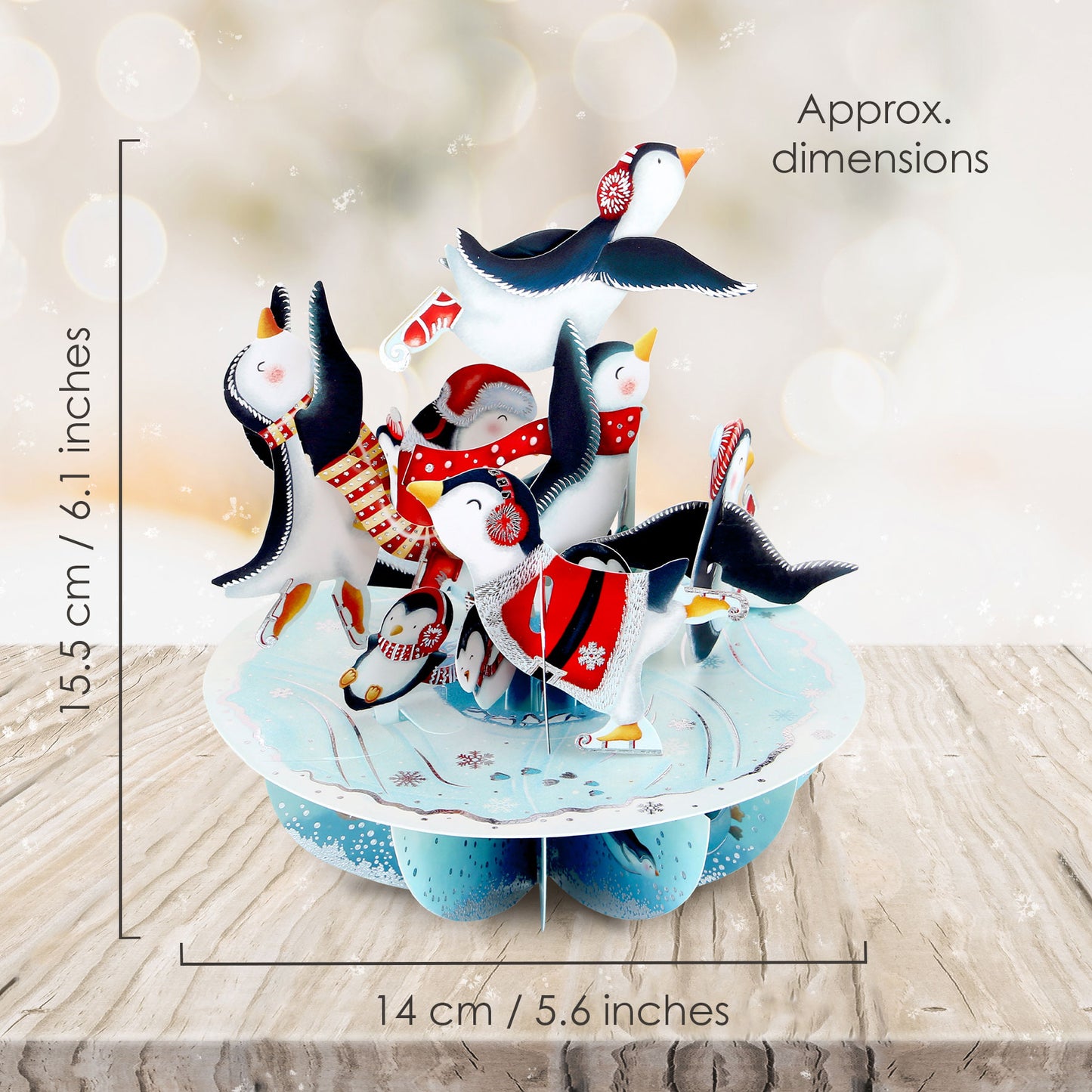 Ice-Skating Penguins - 3D Pop Up Pirouettes Christmas Card  14 x 17 x 14cm