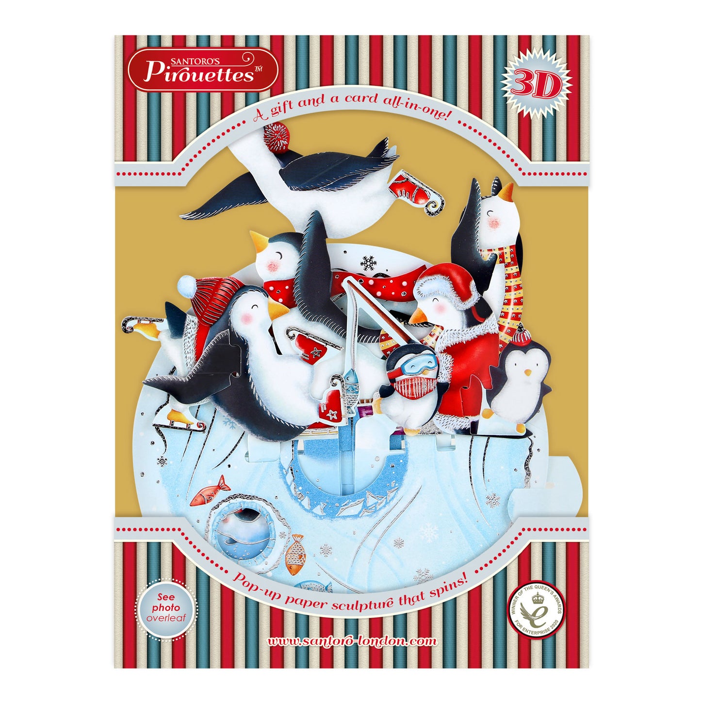 Ice-Skating Penguins - 3D Pop Up Pirouettes Christmas Card  14 x 17 x 14cm