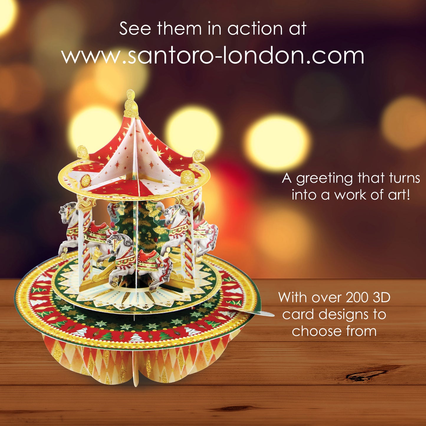 Christmas Carousel - 3D Pop Up Pirouettes Christmas Card  18 x 17 x 14cm