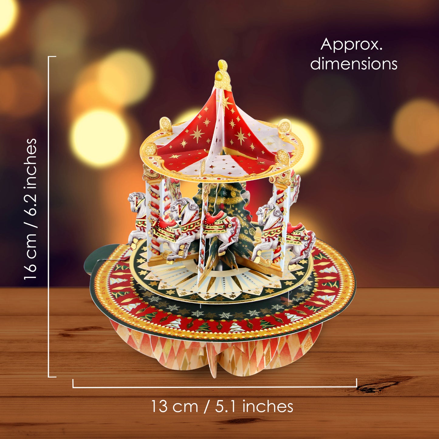 Christmas Carousel - 3D Pop Up Pirouettes Christmas Card  18 x 17 x 14cm