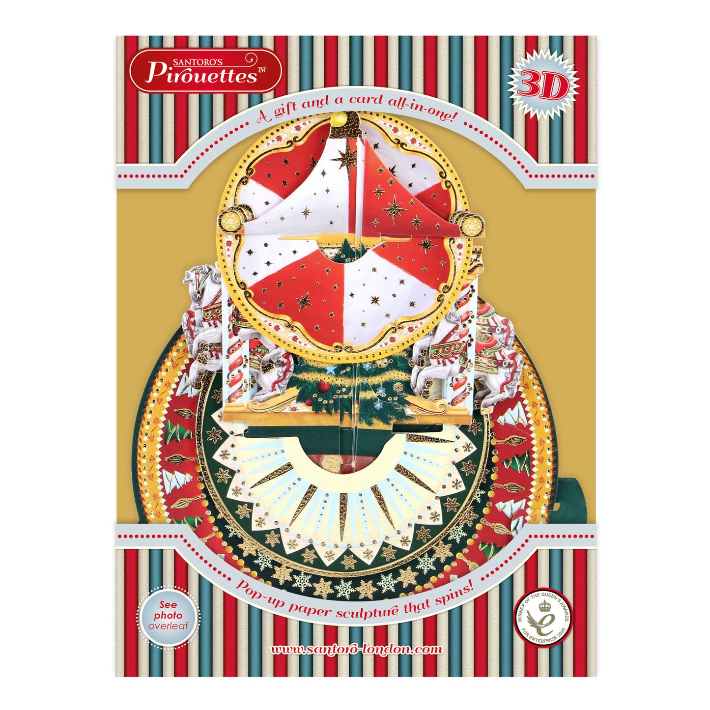 Christmas Carousel - 3D Pop Up Pirouettes Christmas Card  18 x 17 x 14cm