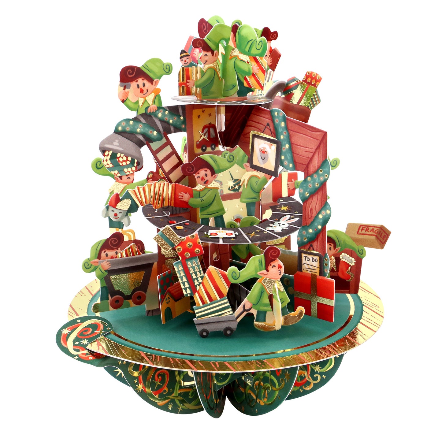 Santa's Workshop  - 3D Pop Up Pirouettes Christmas Card  18 x 17 x 14cm