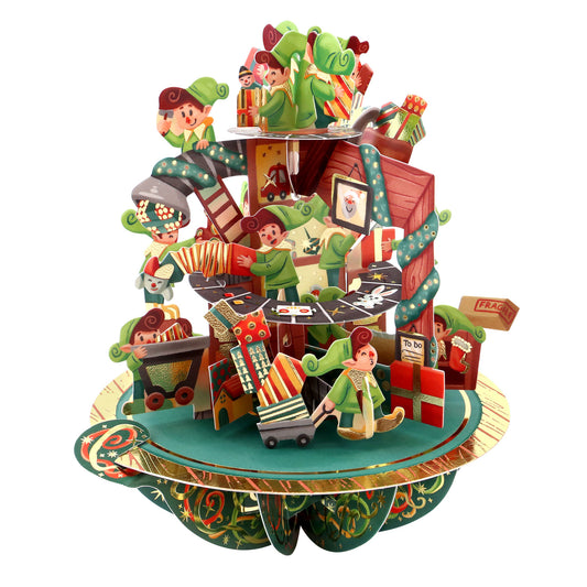 Santa's Workshop  - 3D Pop Up Pirouettes Christmas Card  18 x 17 x 14cm