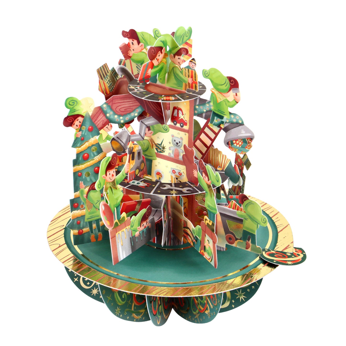 Santa's Workshop  - 3D Pop Up Pirouettes Christmas Card  18 x 17 x 14cm