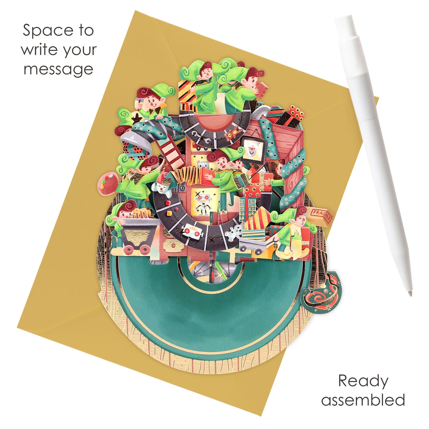 Santa's Workshop  - 3D Pop Up Pirouettes Christmas Card  18 x 17 x 14cm