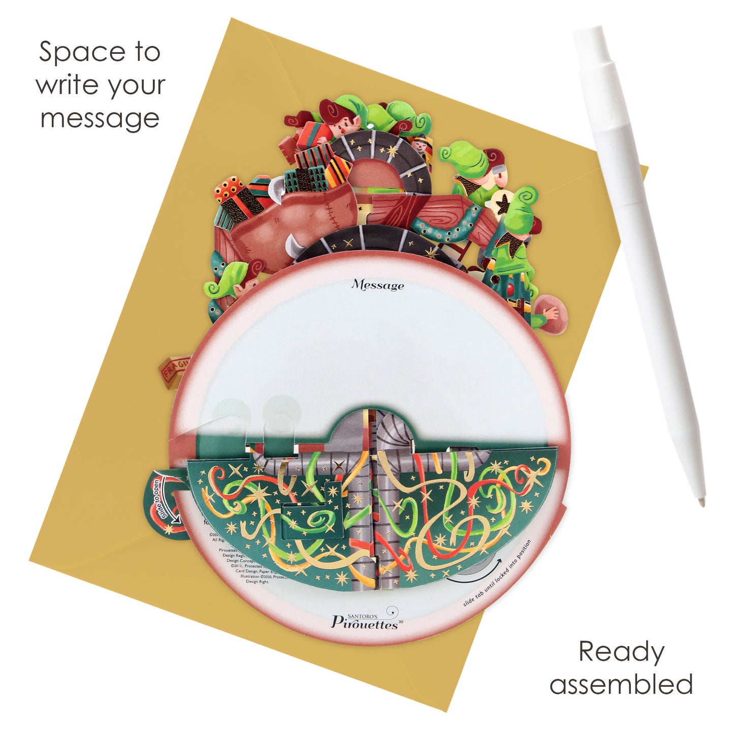 Santa's Workshop  - 3D Pop Up Pirouettes Christmas Card  18 x 17 x 14cm
