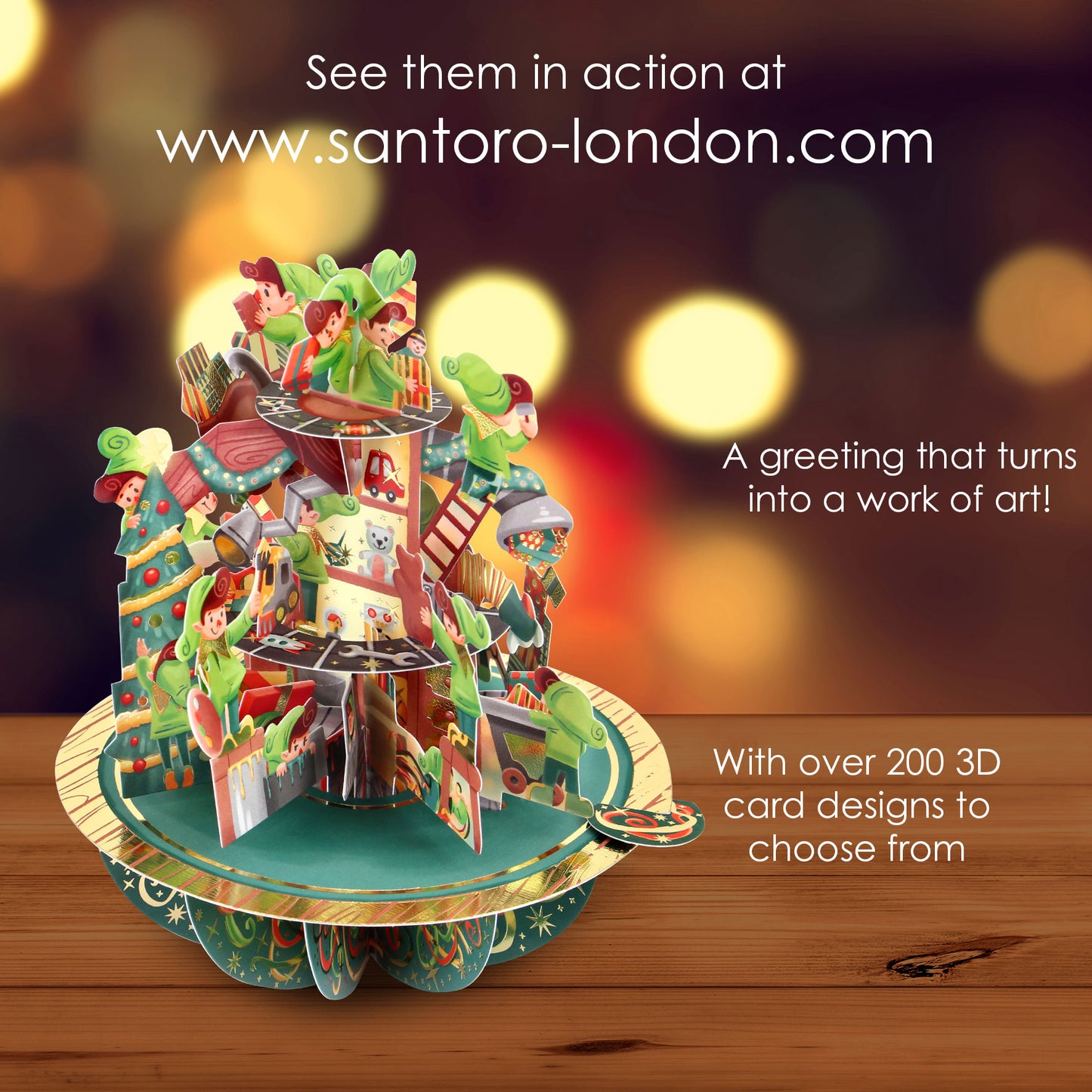 Santa's Workshop  - 3D Pop Up Pirouettes Christmas Card  18 x 17 x 14cm