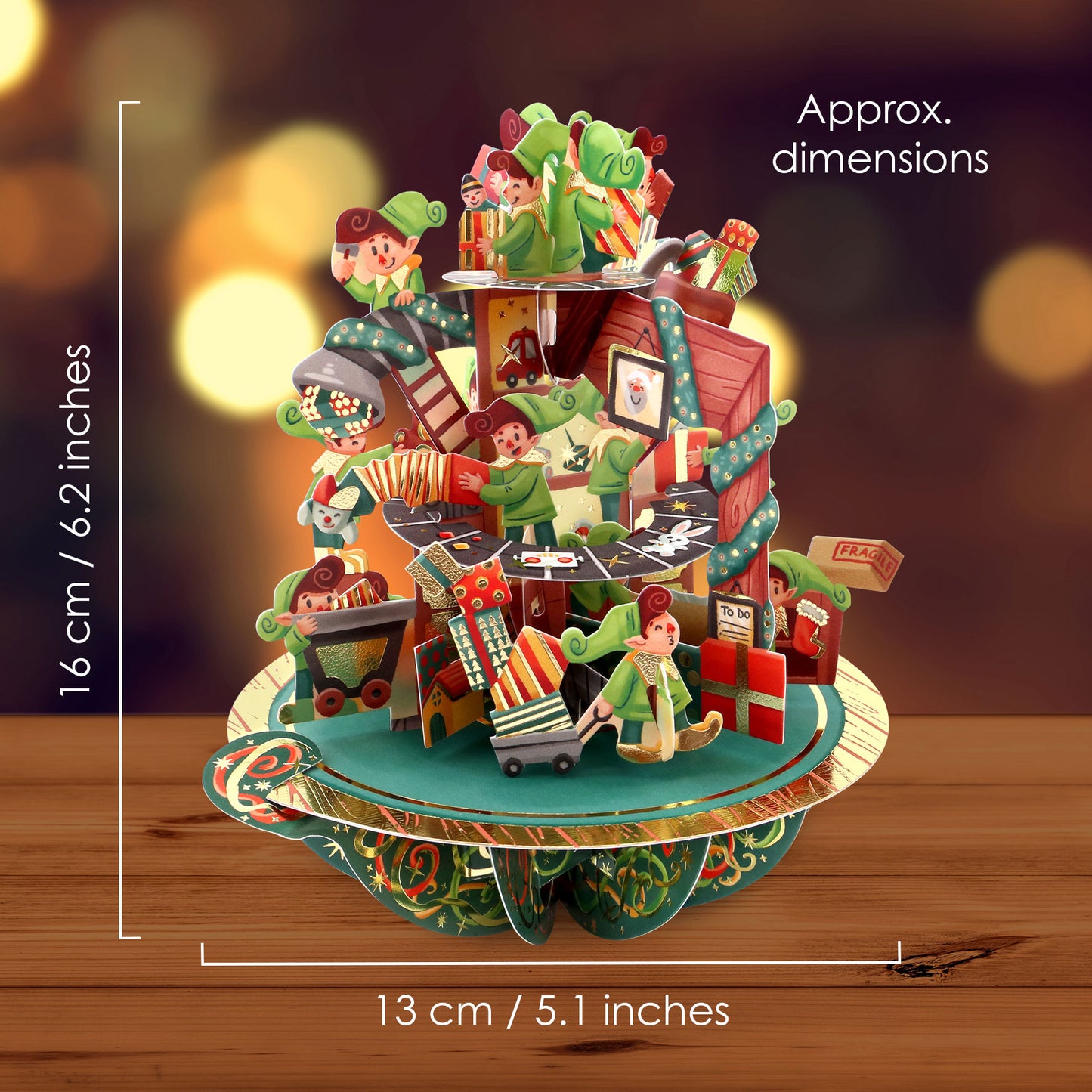 Santa's Workshop  - 3D Pop Up Pirouettes Christmas Card  18 x 17 x 14cm